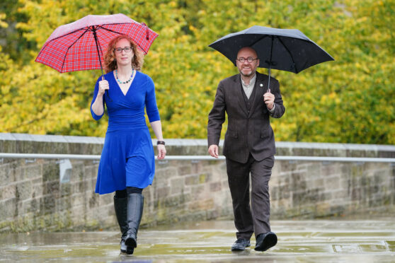 Scottish Greens co-leaders Lorna Slater and Patrick Harvie outside Dynamic Earth in Edinburgh, during their party's Autumn conference