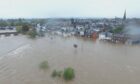 Drone footage showed the devastating impact of flooding in Dumfries after a river Nith burst its banks.