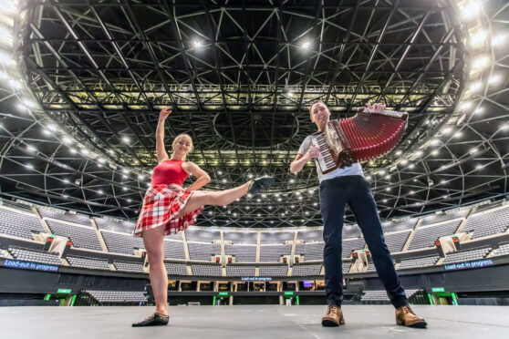 Musician and broadcaster Gary Innes and Highland dancer Rachel McLaggan inside The OVO Hydro
