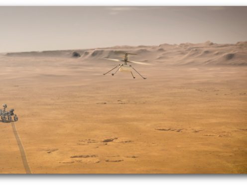 Artist’s impression issued by Nasa of their Mars 2020 Perseverance rover and Ingenuity Mars helicopter (Nasa-JPL-Caltech/AP)