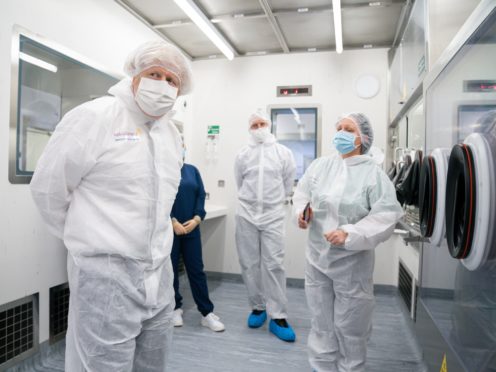 Prime Minister Boris Johnson during a visit to the AstraZeneca site in Macclesfield, Cheshire (David Thompson/Daily Telegraph/PA)