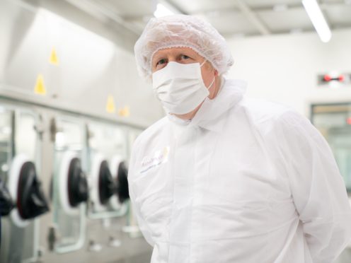 Prime Minister Boris Johnson during a visit to the AstraZeneca site in Macclesfield, Cheshire (David Thompson/Daily Telegraph/PA)