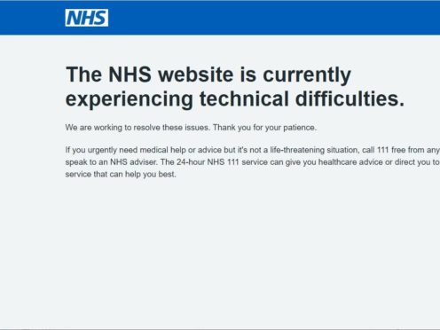 Screengrab of the NHS website for booking vaccination appointments when it crashed on Tuesday morning (PA)