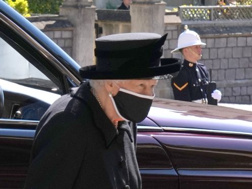 The Queen arrives for the funeral of the Duke of Edinburgh at St George’s Chapel, Windsor Castle (Jonathan Brady/PA)