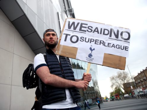 Tottenham fans stage a protest against the European Super League (Adam Davy/PA)