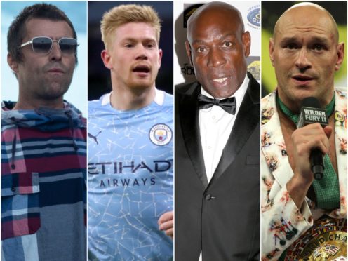Liam Gallagher, Kevin De Bruyne, Frank Bruno and Tyson Fury (Aaron Chown/Nick Potts/Hollie Adams/Bradley Collyer/PA)