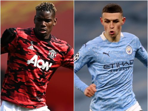 Paul Pogba/ Phil Foden (Gareth Copley/ Nick Potts/ PA)
