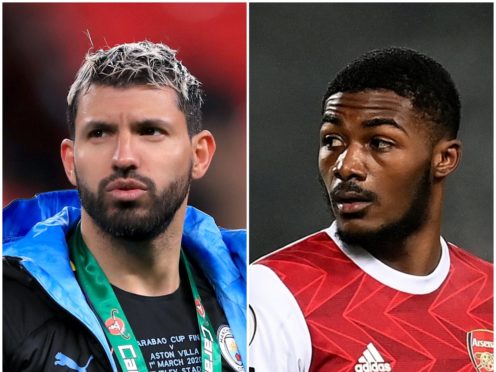 Sergio Aguero and Ainsley Maitland-Niles (Mike Egerton/Michael Regan/PA)