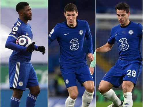 Kelechi Iheanacho, left, enters gameweek 30 in prime form along with Chelsea defenders Andreas Christensen, centre, and Cesar Azpilicueta (Molly Darlington/Glyn Kirk/PA)