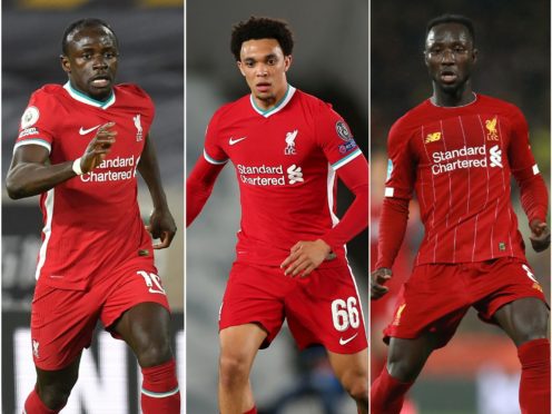 Sadio Mane, Trent Alexander-Arnold and Naby Keita were all subjected to racist abuse on social media (Paul Ellis/ Isabel Infantes/Adam Davy/PA).