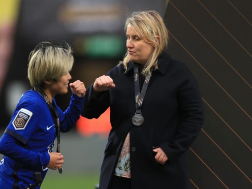 Emma Hayes, right, has stressed “we’re about winning things” at Chelsea (Mike Egerton/PA)