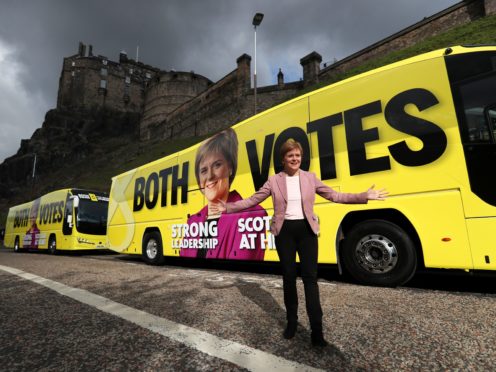 Scottish First Minister and SNP leader Nicola Sturgeon campaigns in Edinburgh (Russell Cheyne/PA)