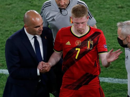 Belgium’s Kevin De Bruyne (centre) faces a race against time to be fit for the Euro 2020 quarter-final against Italy (Jose Manuel Vidal/AP/PA)