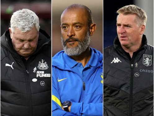 Steve Bruce (left), Nuno Espirito Santo (centre) and Dean Smith (Peter Powell/Nigel French/Peter Byrne/PA)