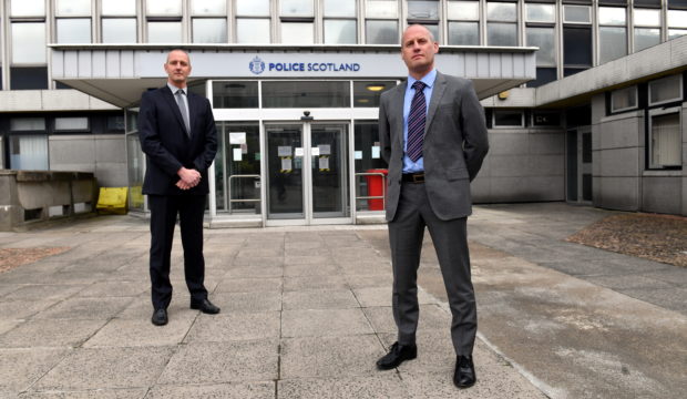 DC Stuart Murray and DCI Iain McPhail at Police Scotland headquarters