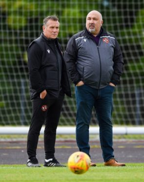 Dundee United boss Micky Mellon and sporting director Tony Asghar.