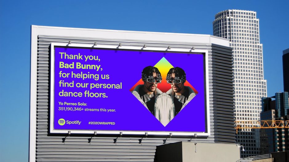 Spotify Wrapped 2020 Bad Bunny billboard