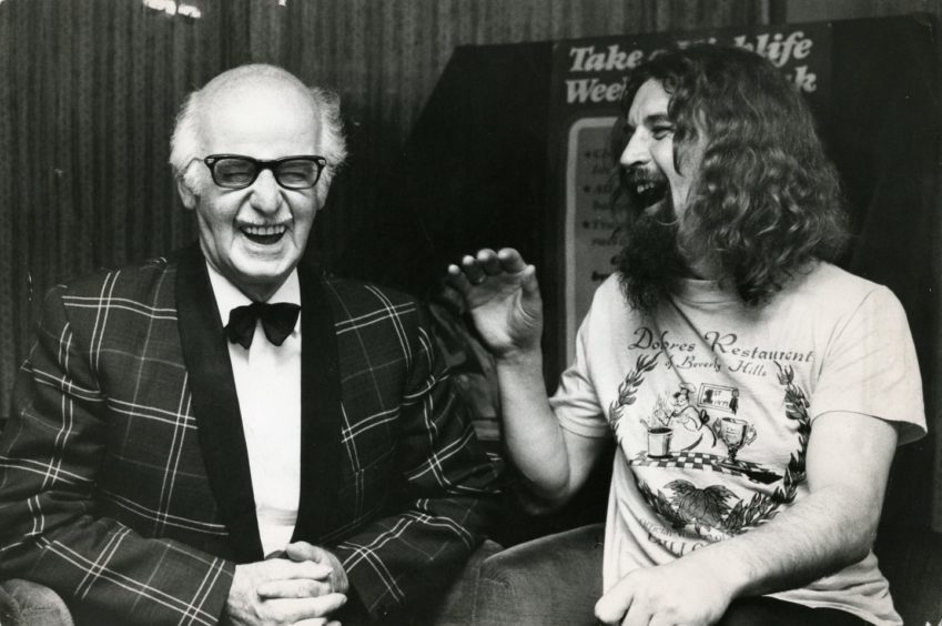 Sir Jimmy Shand and Billy Connolly attended a fundraising concert at the Angus Hotel in 1980.