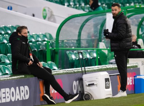 Scott Allan and Martin Boyle pictured at Celtic Park on Monday night where Hibs drew 1-1.