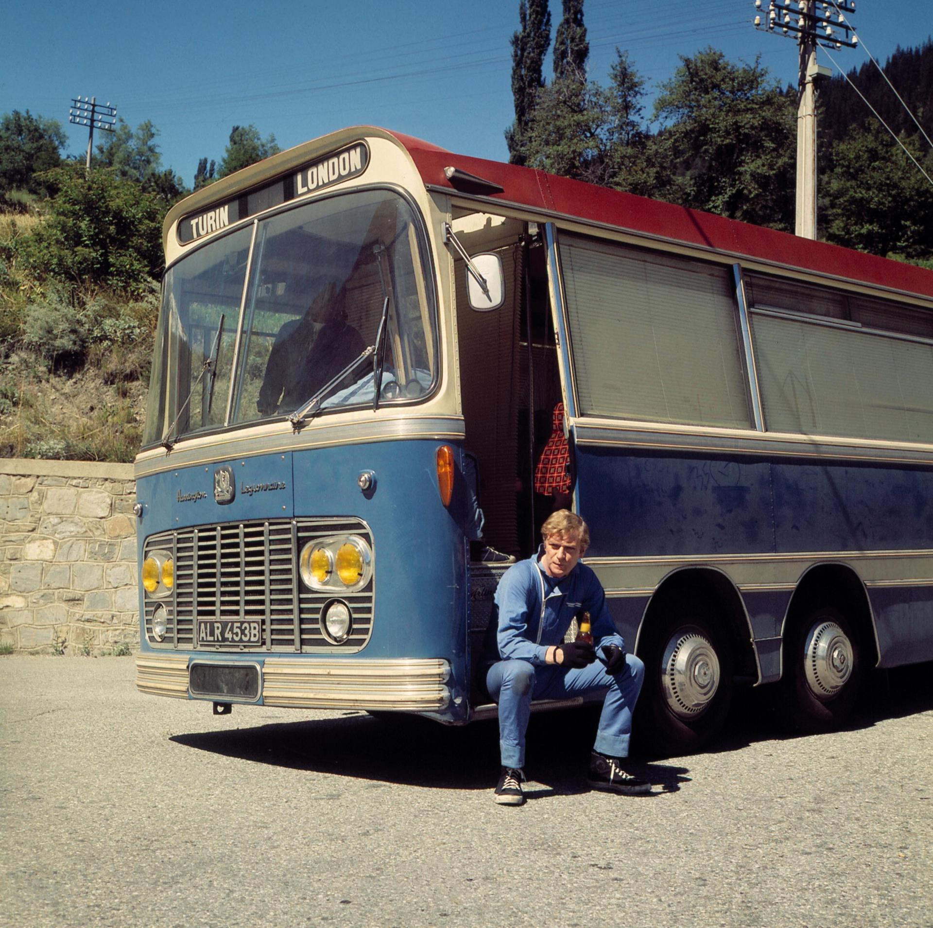 Michael Caine by the Italian Job bus