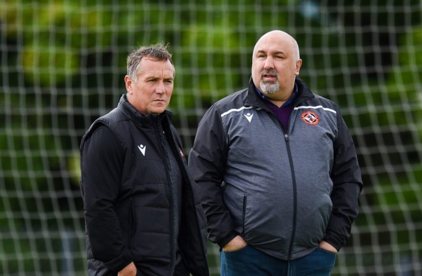 Dundee United boss Micky Mellon alongside sporting director Tony Asghar.