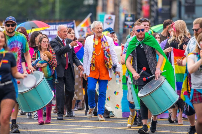 Sir Ian McKellan joined the Perthshire Pride march in 2019.