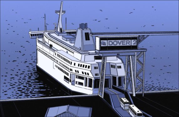 Drawing of a ferry at Dover, England