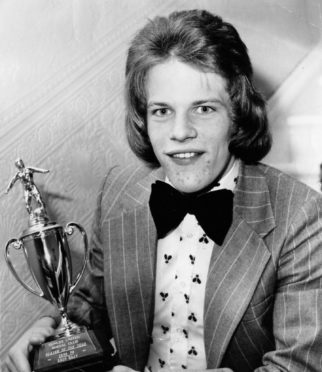 Andy Gray accepts Player of the Year award from the Dundee United Social Club at their supper dance in the Ballinard Hotel, Broughty Ferry.