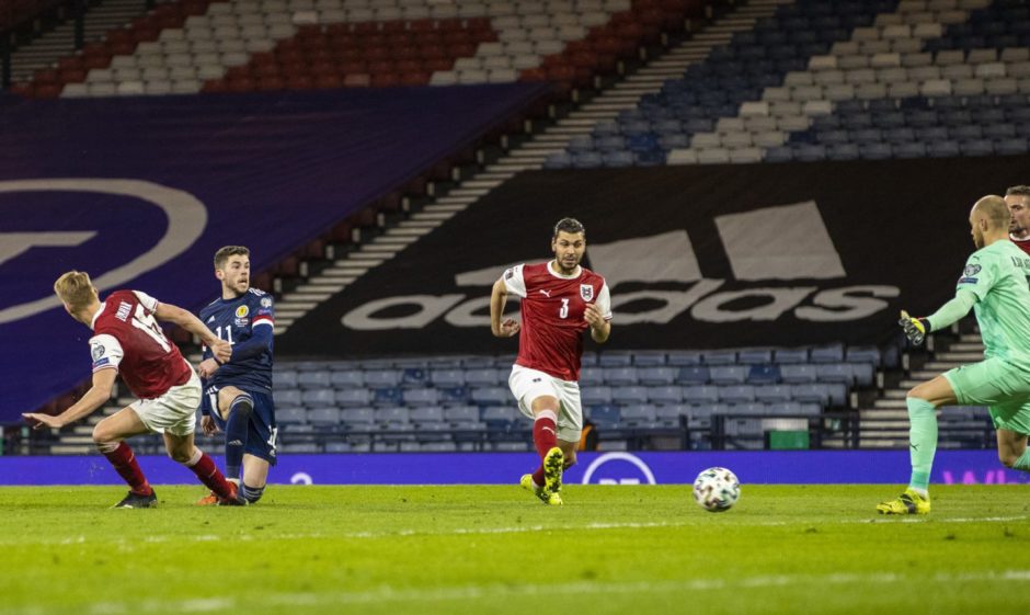 Ryan Christie in action for Scotland against Austria.