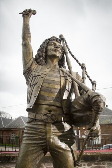 The Bon Scott statue that stands at the bottom of Bellies Brae in Kirriemuir