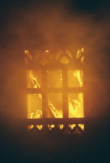 Inside a window at Morgan Academy during the fire.