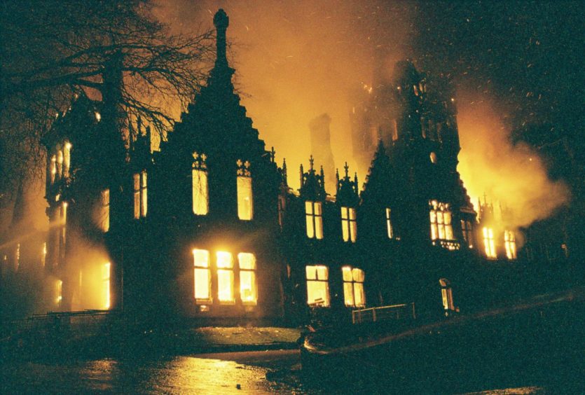Morgan Academy at the height of the fire.