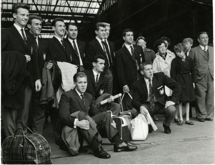 The Dundee FC line-up at West Station before leaving for Cologne in September 1962 in the European Cup.