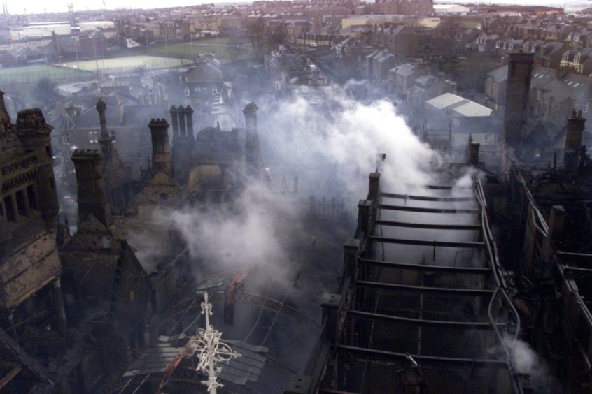 A view from above the fire devastated Morgan Academy school building.