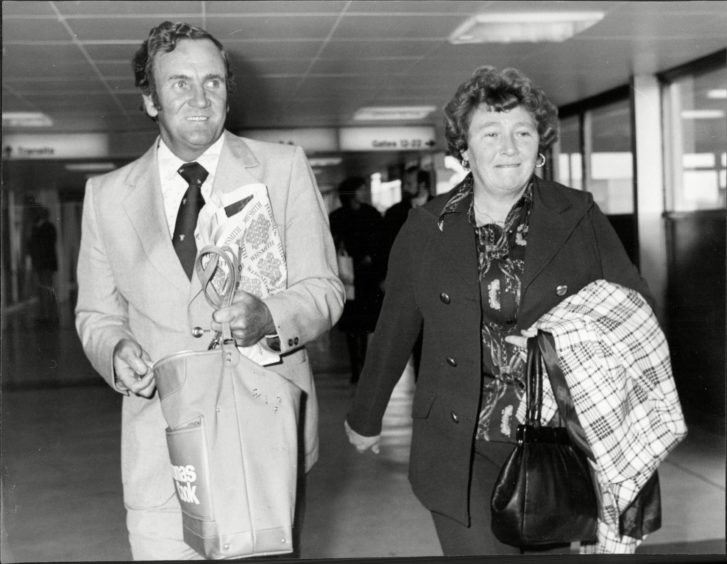 Don Revie and his wife Elsie pictured at Heathrow Airport after Revie agreed to manage UAE.