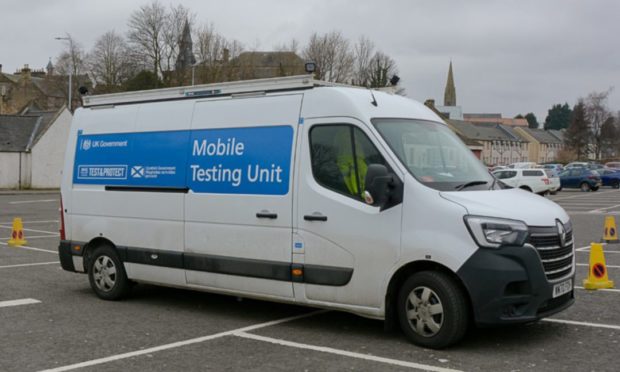 A mobile coronavirus testing unit in Fife
