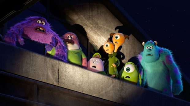 Pictured: Mike (voiced by Billy Crystal) and Sulley (voiced by John Goodman) amongst other MU monsters.