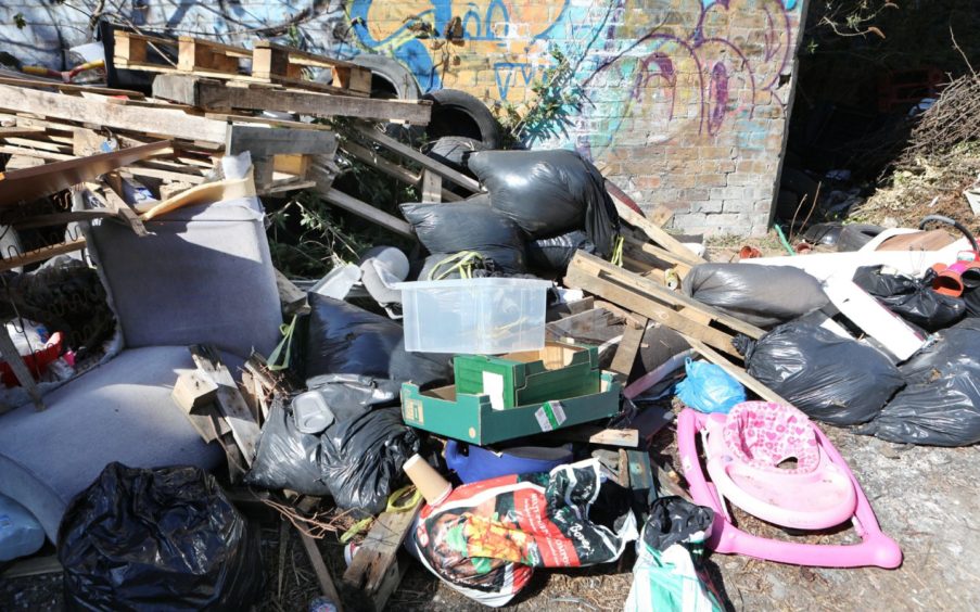 Fly tipped rubbish on Douglas Street in Glasgow