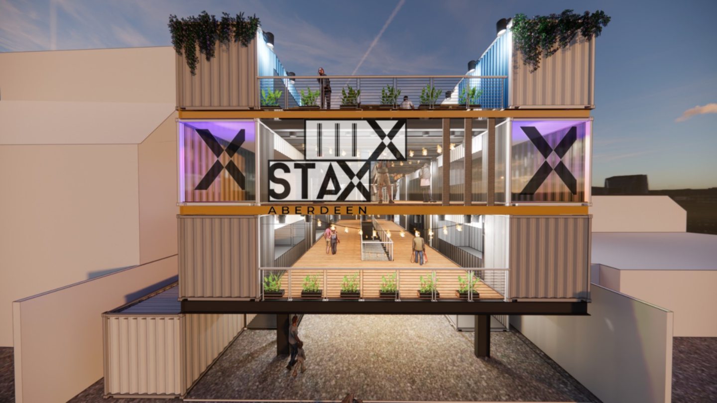 Artist impression of the Staxx food market which may be built in Aberdeen.