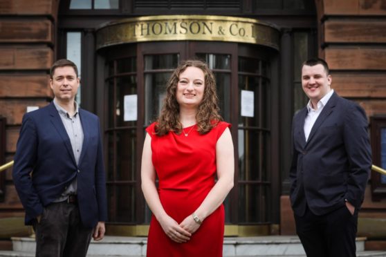 (L to R): The Election Hub Live team of David Mac Dougall, Rachel Amery and Finlay Jack.