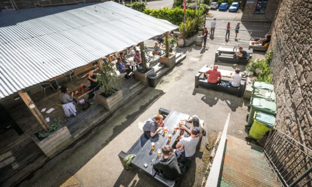 The beer garden at Duke's Corner, Dundee, in summer 2020.