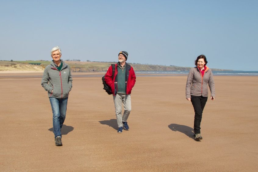 Andrew Matthews, Andrew Gauldie and Jillian McEwan of LBCP on the Lunan Bay sands.