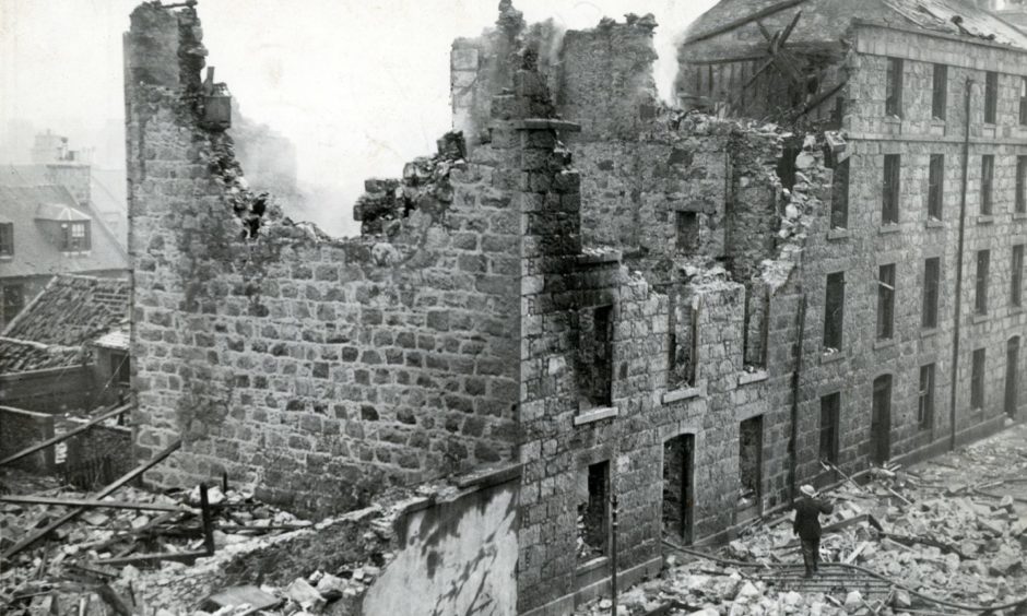A tenement in Stafford Street, Aberdeen, after the April 1943 air raid.