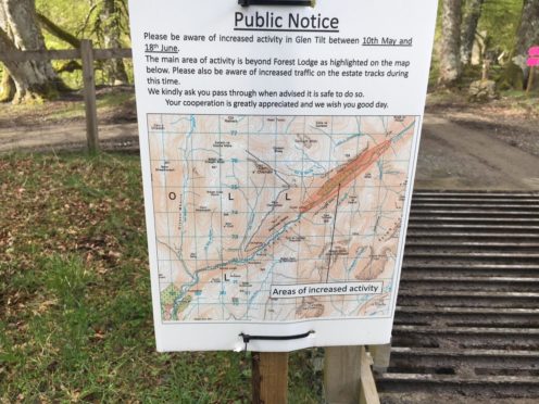 A public notice describing increased activity in Glen Tilt