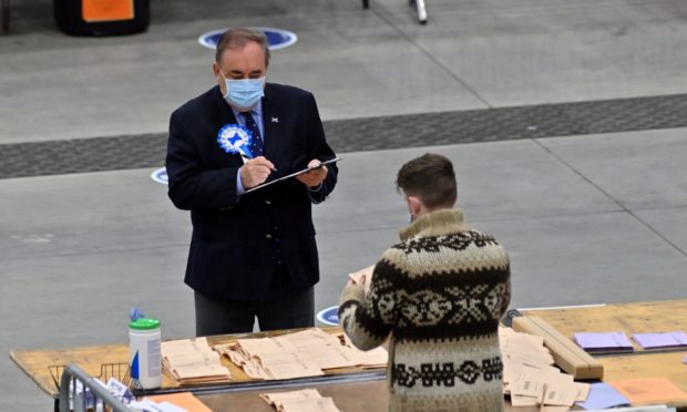 Alex Salmond at P&J Live during vote counting yesterday