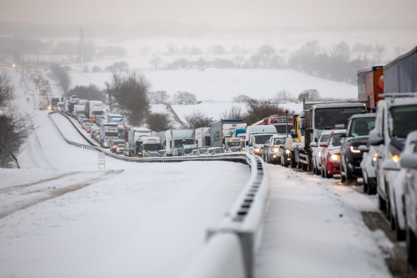 The A90 at Powrie Brae backed up during sever conditions last winter. 