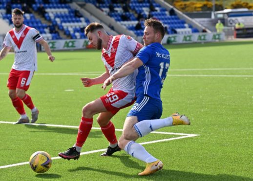 Airdrieonians' Scott Walker and Cove's Rory McAllister.