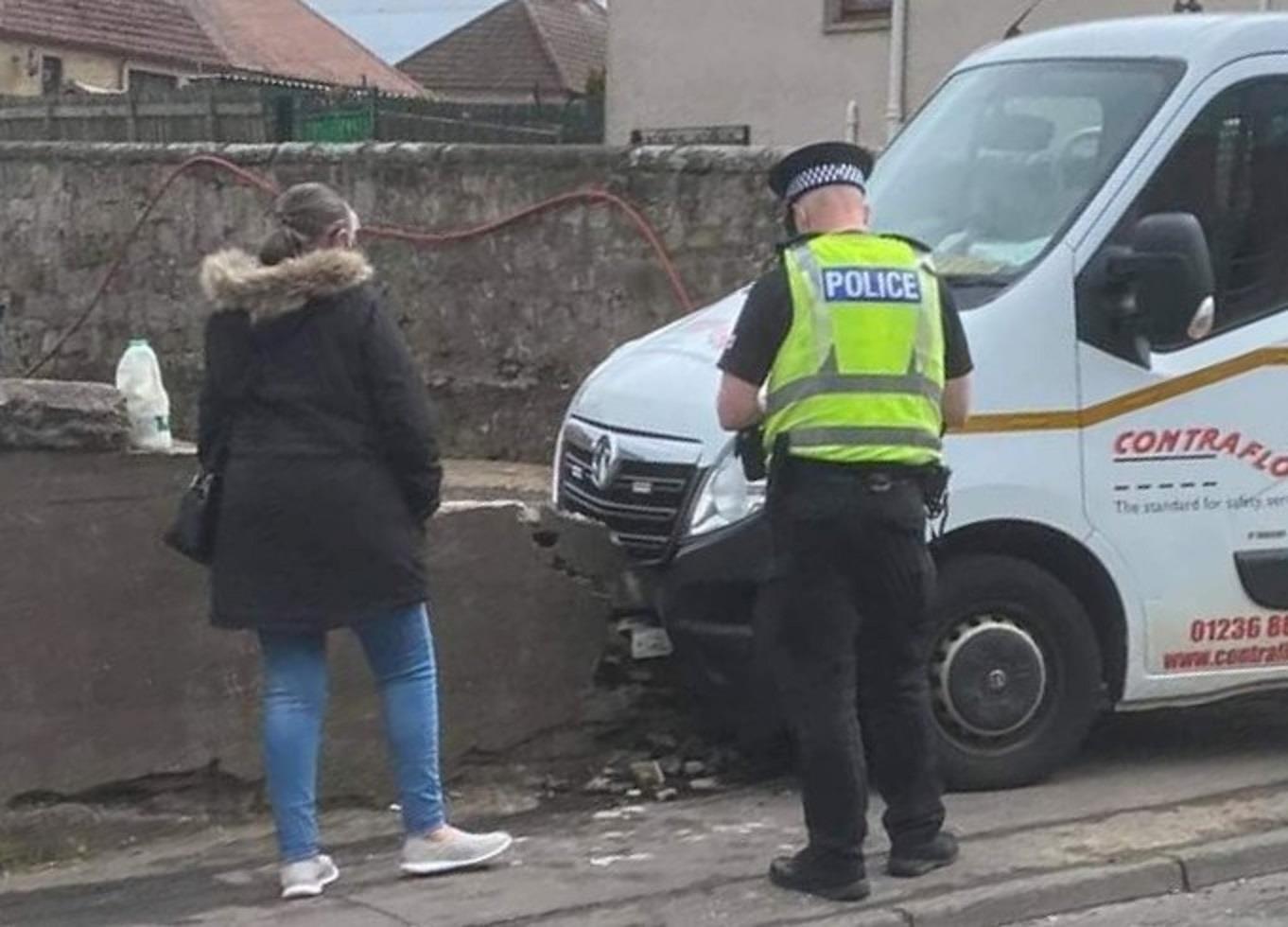 The van crashed into a wall on a Lochgelly street after striking a pensioner.