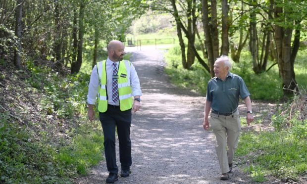 Pictured are Morrisons Store Manager Stuart Aitken and Banchory Paths' David Culshaw on the new path from the Deeside Way to Morrisons Supermarket in Banchory.