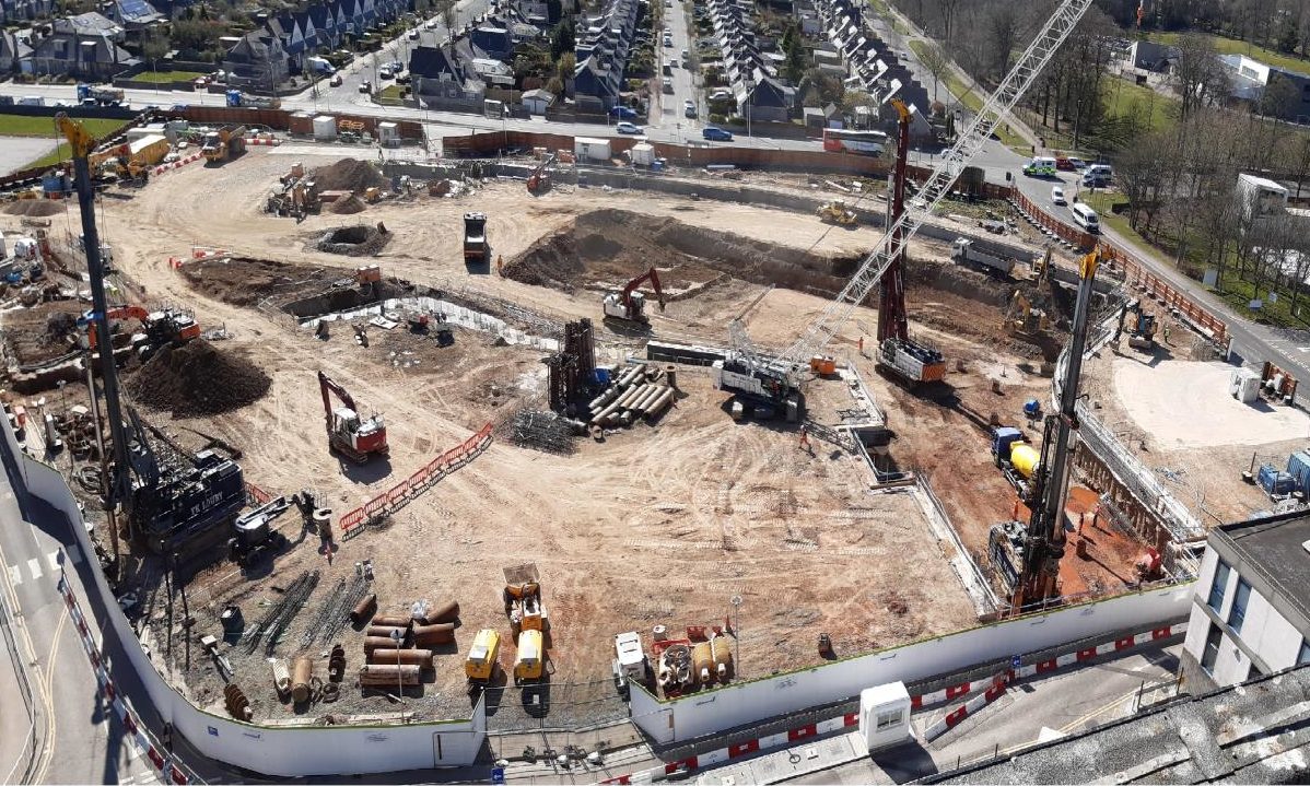 An aerial view of the hospital construction site.